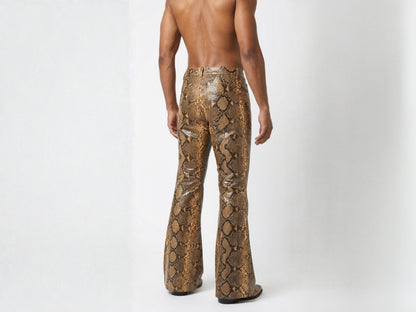 Men Snakeskin Flared Pants