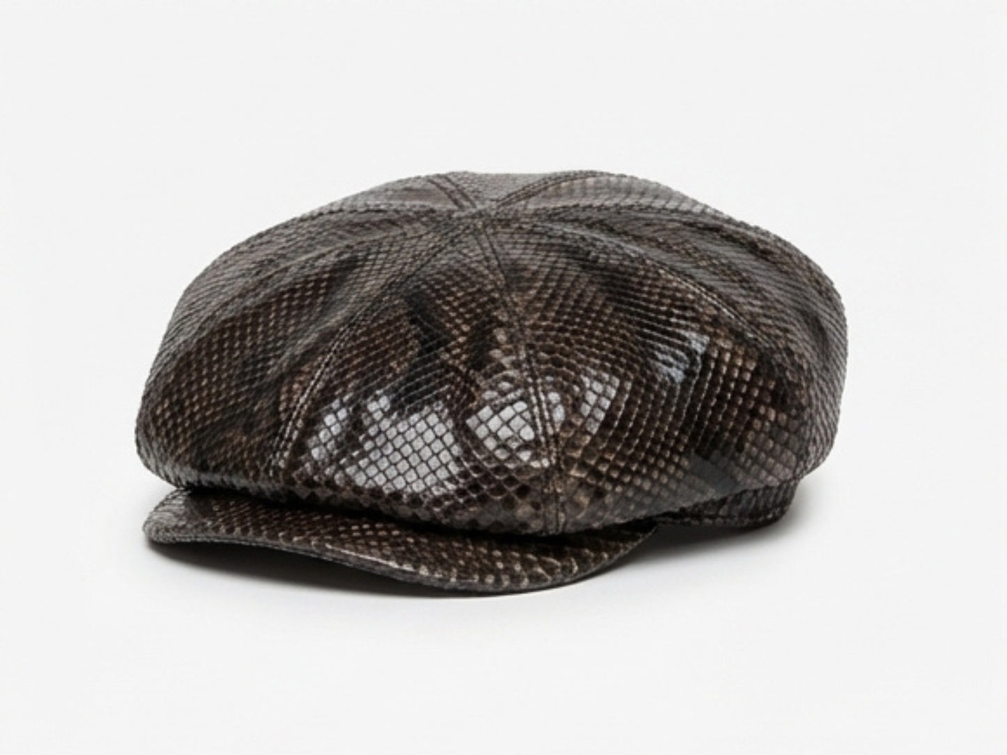 Black Snakeskin Leather Newsboy Caps