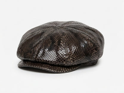 Black Snakeskin Leather Newsboy Caps