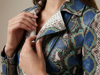 Majestic Blue Python Snakeskin Leather Jacket