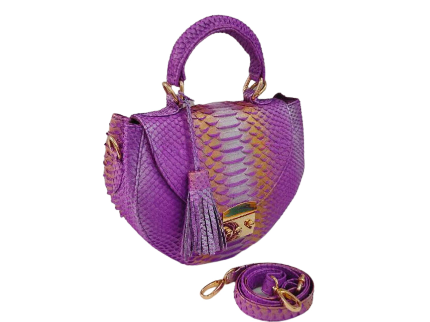 Oval Snakeskin Satchel Handbag - Purple