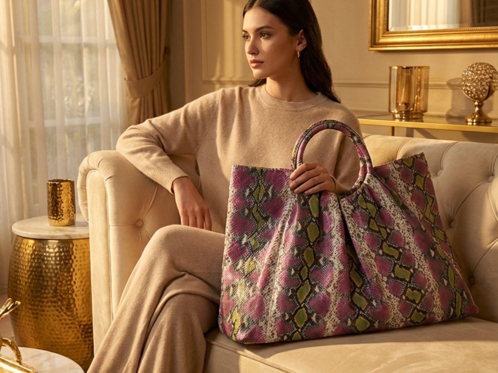 Multi Color Snakeskin Tote Bag – Large Shoulder Purse