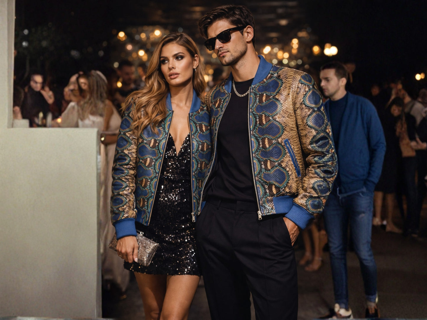 Multi Color Python Snakeskin Bomber Jacket