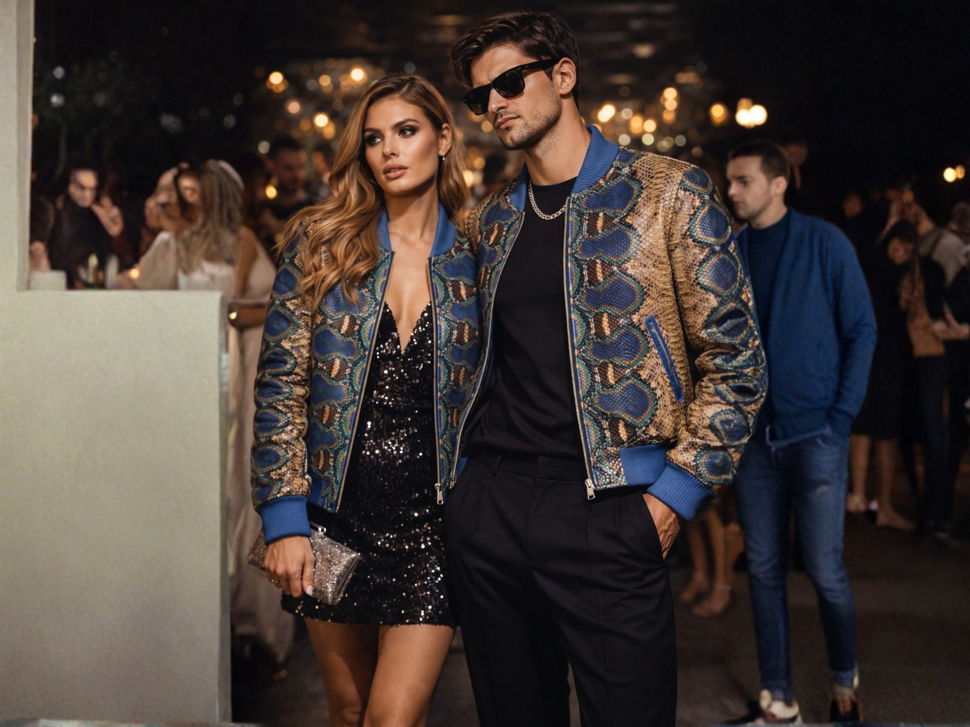 Multi Color Python Snakeskin Bomber Jacket