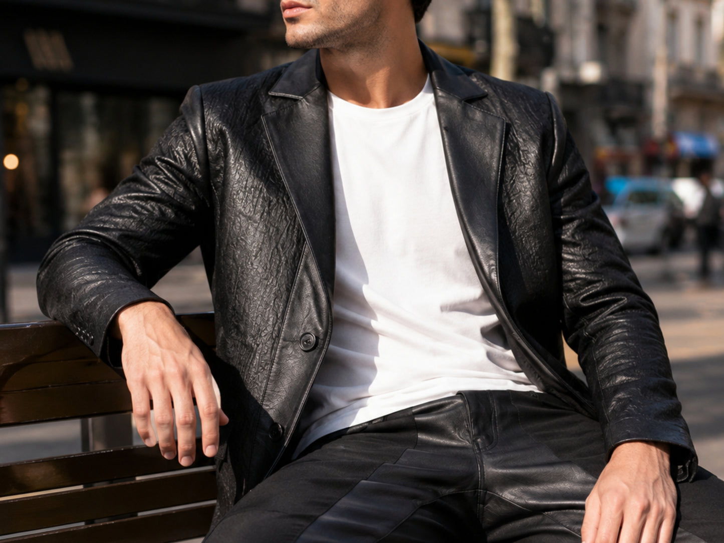 Genuine Shark Skin Suit Dress | Black Leather Blazer Pants