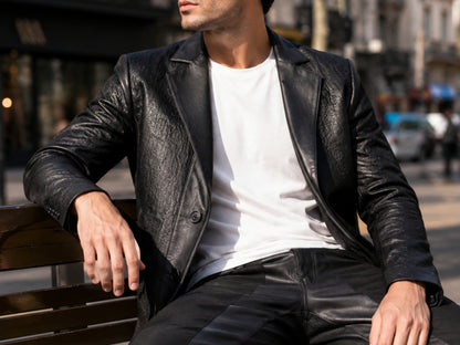Genuine Shark Skin Suit Dress | Black Leather Blazer Pants