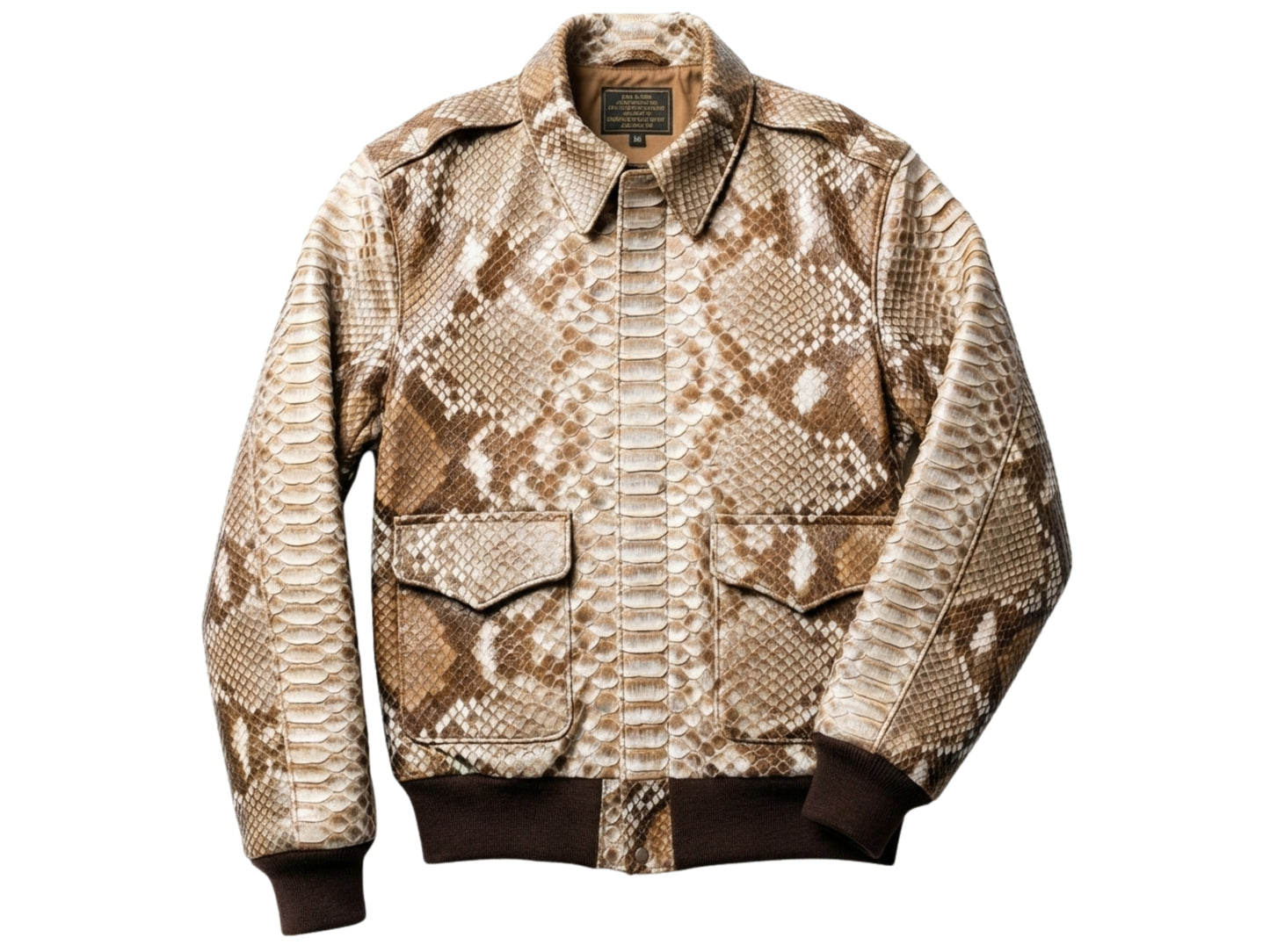 Taupe Beige Python Snakeskin Bomber Jacket