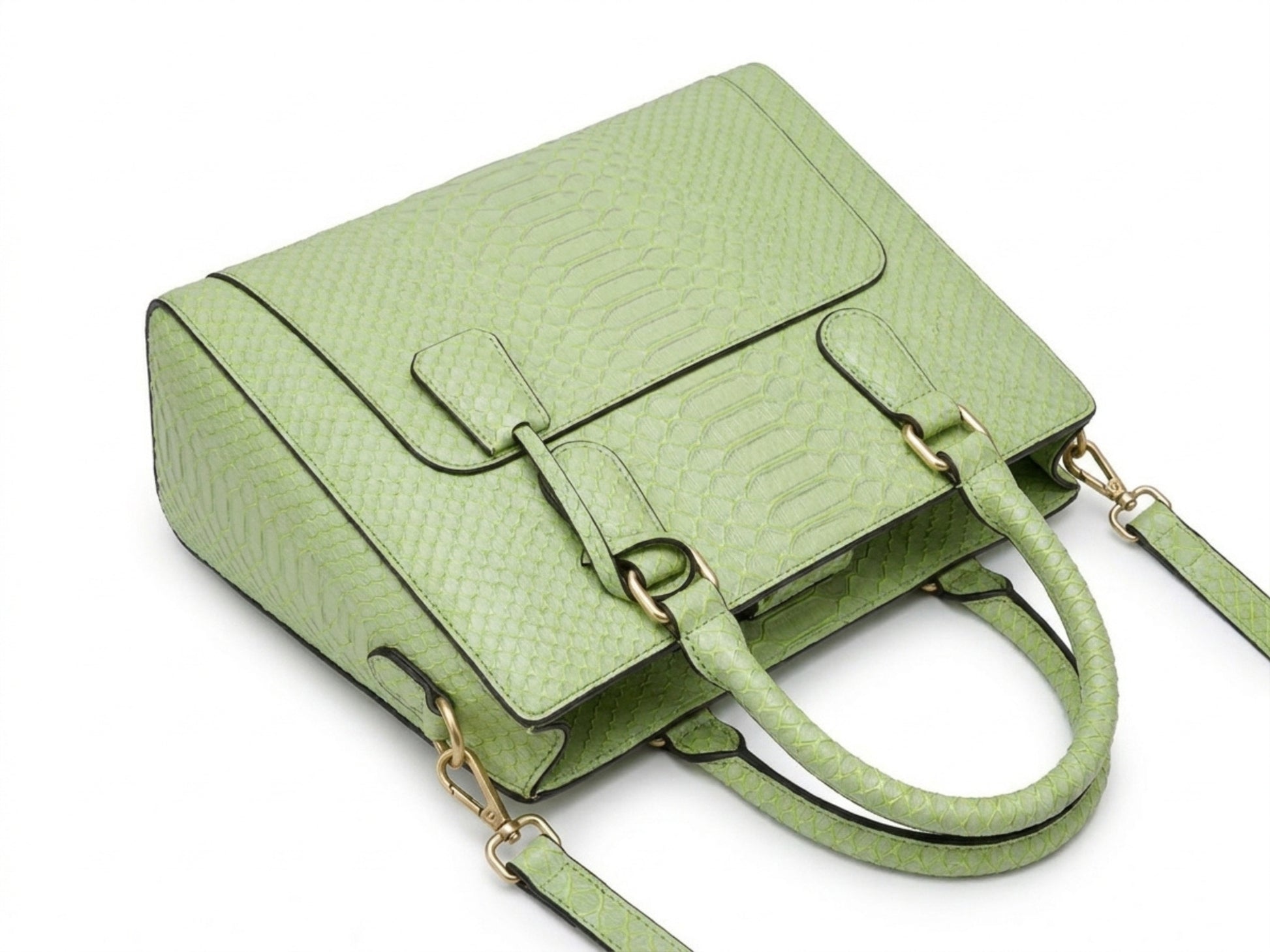 Light Green Python Snakeskin Leather Satchel Tote
