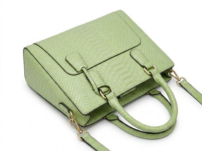 Light Green Python Snakeskin Leather Satchel Tote