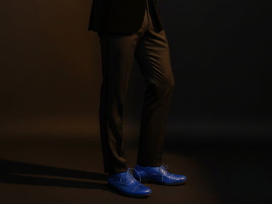 Blue Python Snakeskin Oxford Shoes for Men: Handmade Exotic Leather Dress Shoes