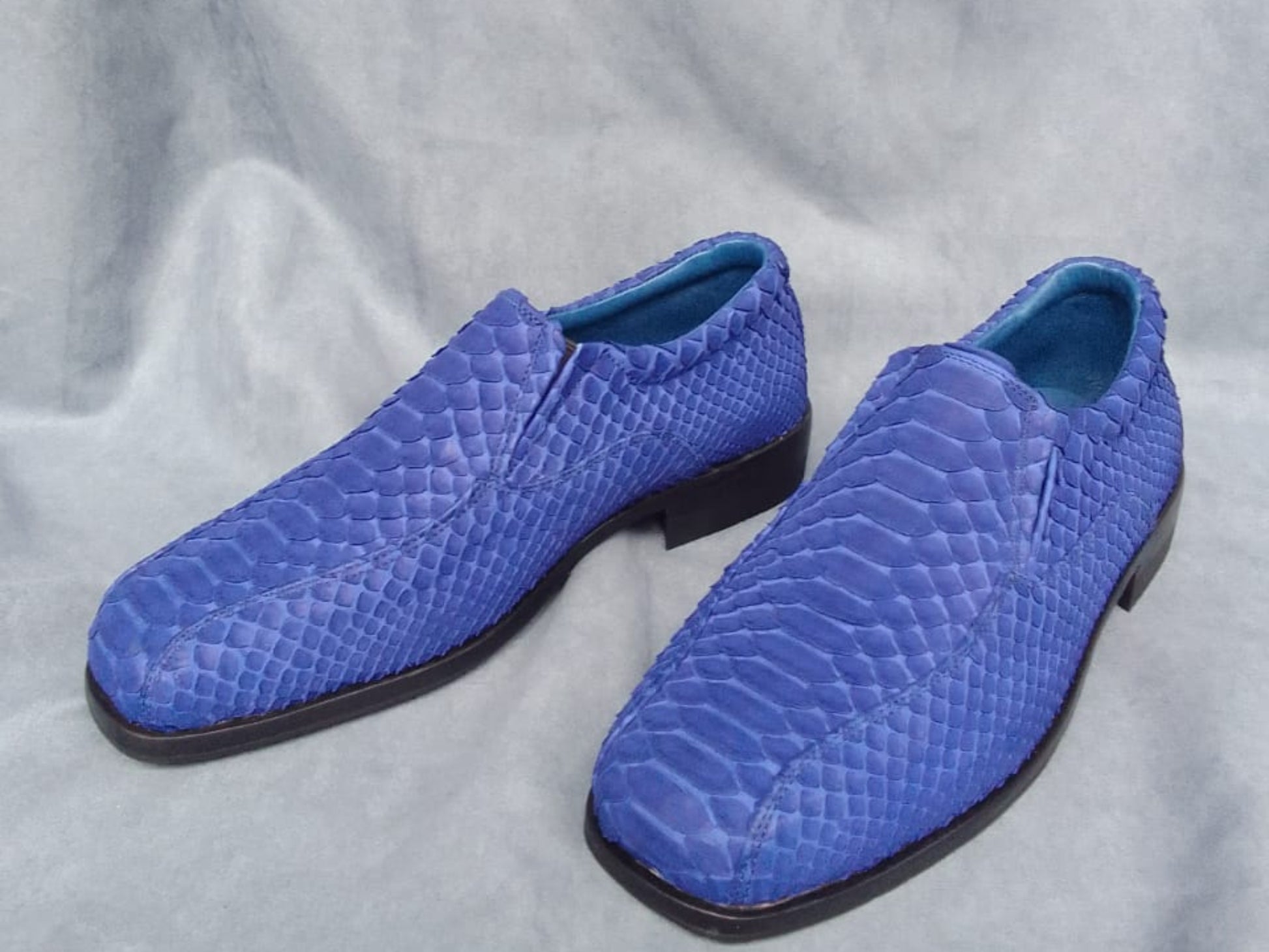 Blue Python Snakeskin Oxford Shoes: Handmade Exotic Leather Dress Shoes for Men