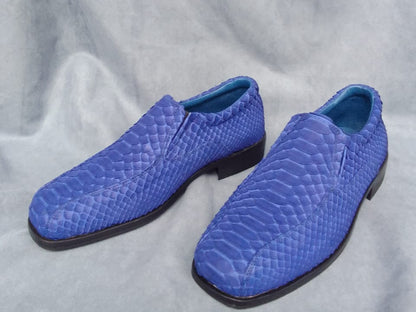 Blue Python Snakeskin Oxford Shoes: Handmade Exotic Leather Dress Shoes for Men
