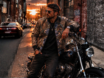 Premium Multi-Color Python Snakeskin Bomber Jacket