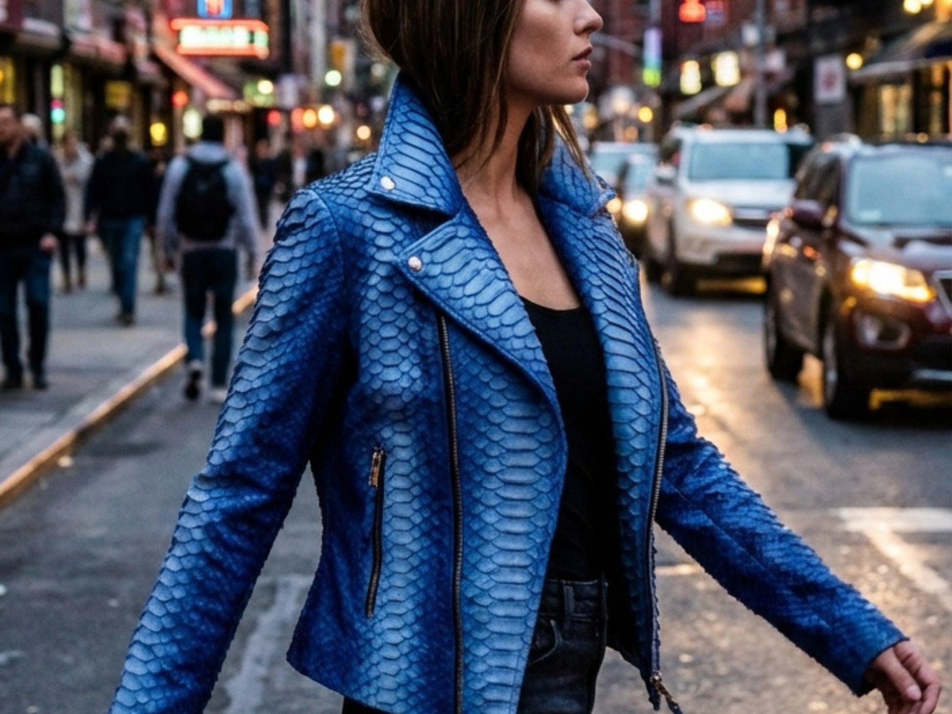 Handmade Blue Python Snakeskin Biker Jacket – Exotic Leather Moto Coat