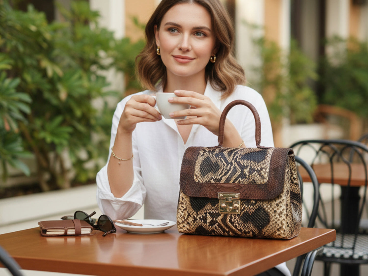 Luxury Brown Python Snakeskin Leather Handbag: Genuine Exotic Leather Women Bag