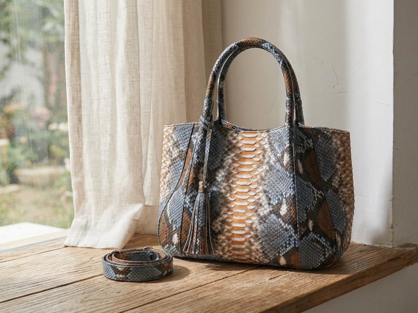 Soft Python Snakeskin Tote Leather Bag