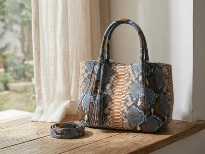 Soft Python Snakeskin Tote Leather Bag