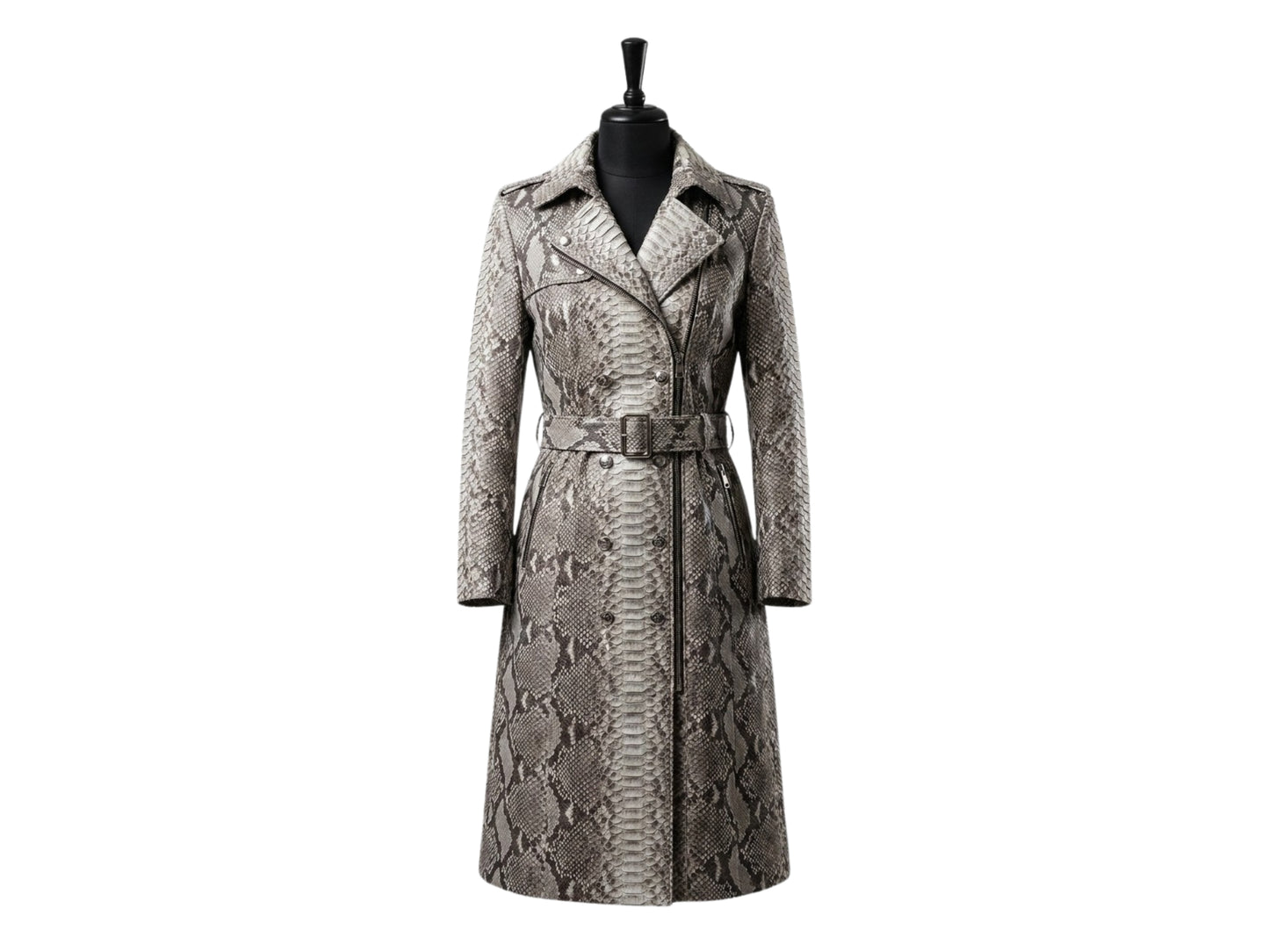 Gray Python Snakeskin Women Trench Coat