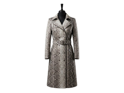 Gray Python Snakeskin Women Trench Coat