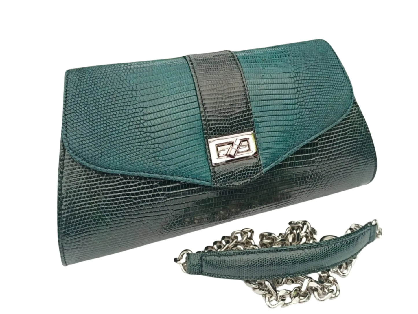 Crossbody Bag with Chain Strap - Genuine Lizard Skin