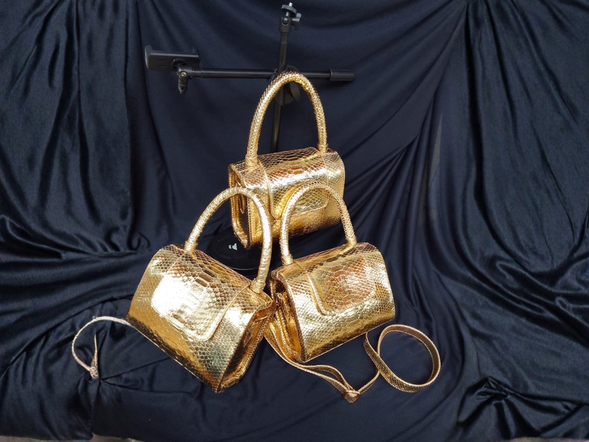 Genuine Python Snakeskin Leather Handbag in Gold