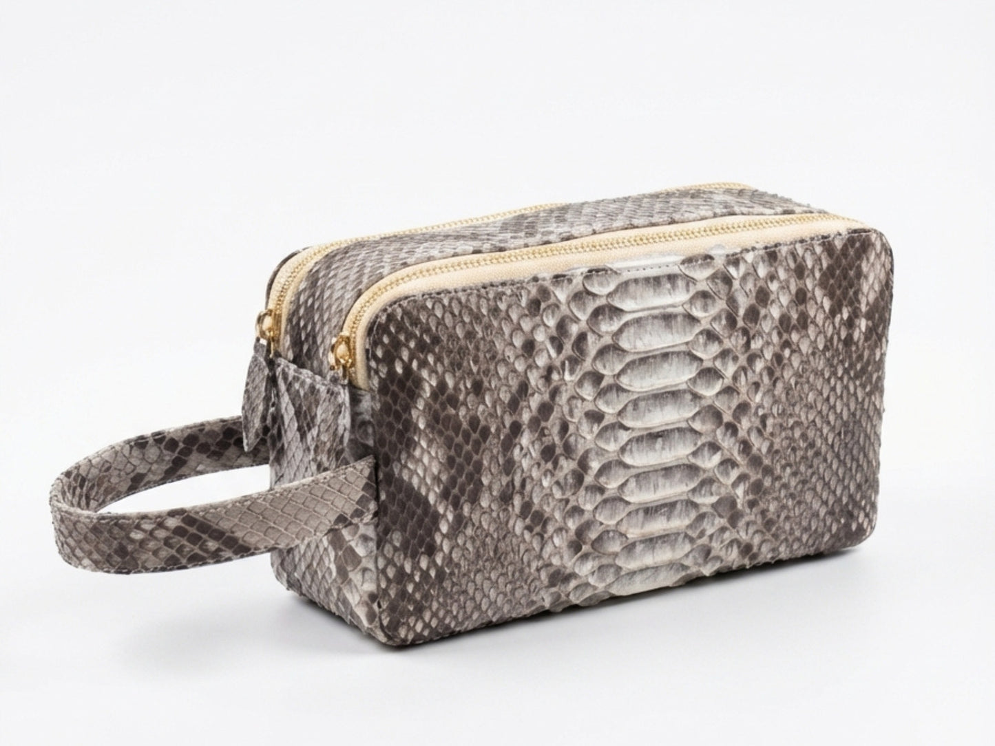 Genuine Python Snakeskin Leather Bag: Double Zipper Travel Case