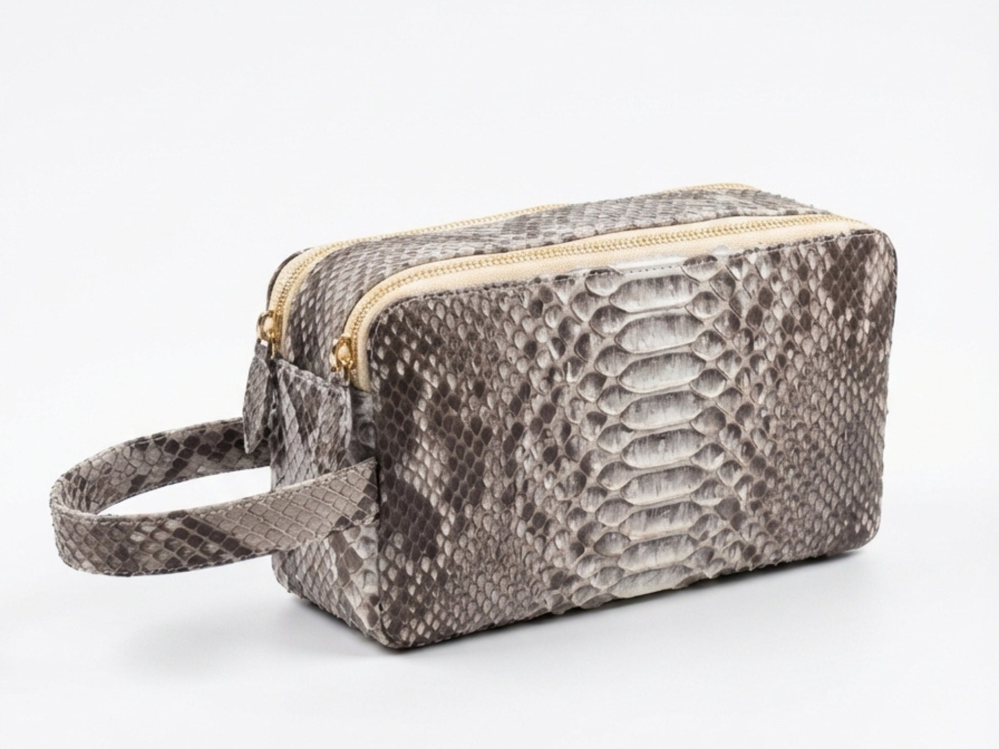 Genuine Python Snakeskin Leather Bag: Double Zipper Travel Case