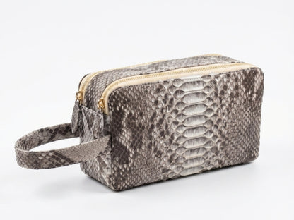 Genuine Python Snakeskin Leather Bag: Double Zipper Travel Case