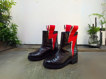 Genuine Python Snakeskin Boots with Red Lightning Bolt