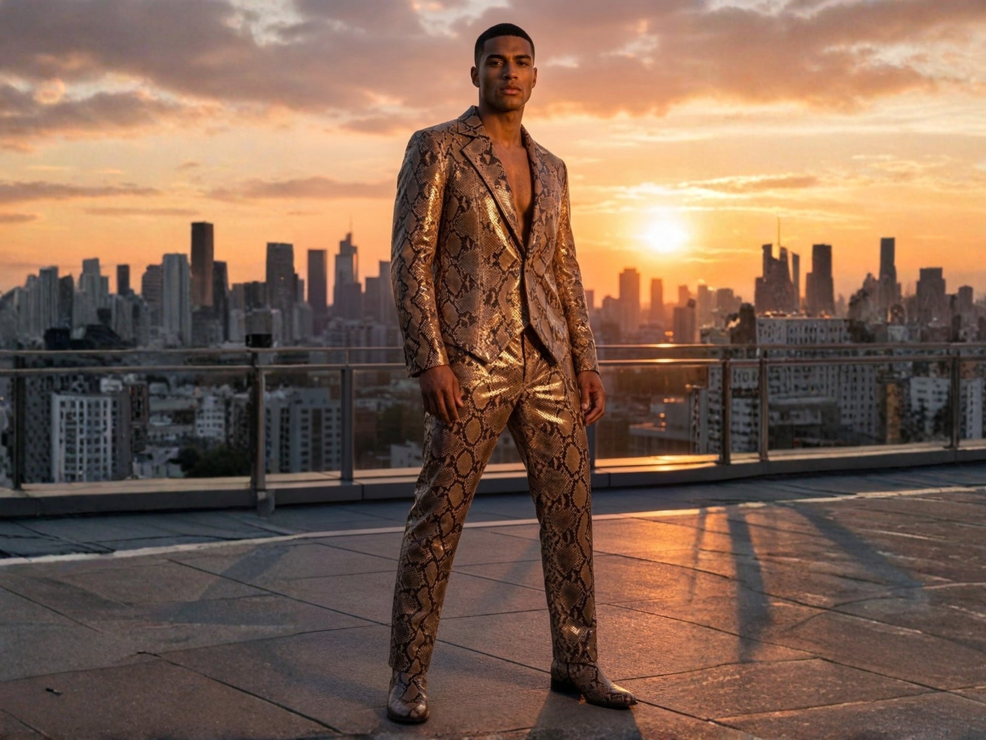 Genuine Python Snakeskin Suit Set | Brown Leather Blazer & Pants