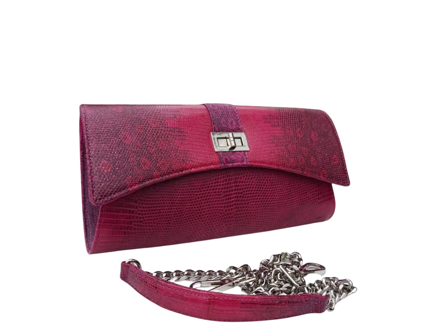 Crossbody Bag with Chain Strap - Genuine Lizard Skin