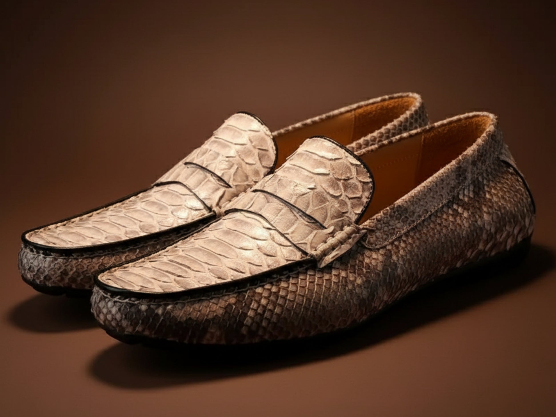 Genuine Python Snakeskin Loafers: Natural Gray Unisex Slip-On Shoes