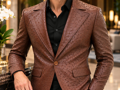 Genuine Ostrich Skin Leather Blazers - Brown