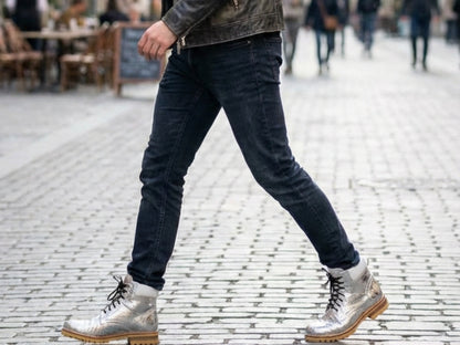 Genuine Python Snakeskin Boots | Metallic Silver & Gold Exotic Leather Footwear