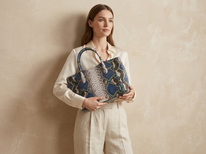 Majestic Blue Python Snakeskin Tote Leather Bag
