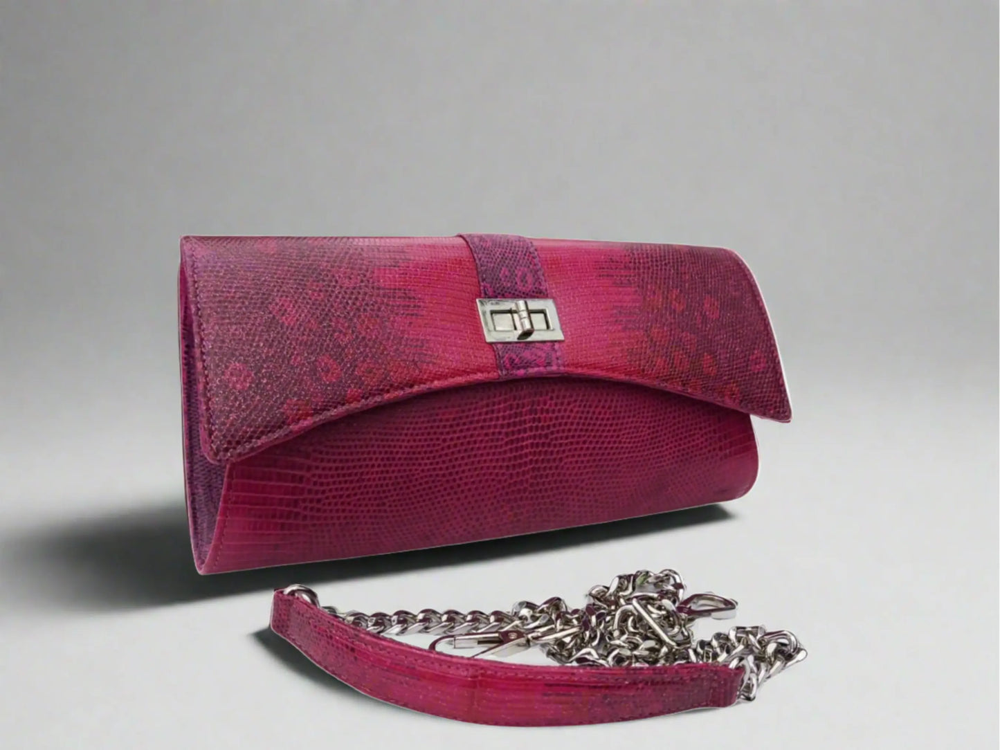 Crossbody Bag with Chain Strap - Genuine Lizard Skin