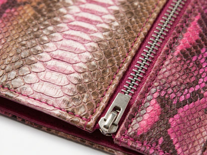 Genuine Python Snakeskin Leather Biker Jacket for Women: Pink Brown Exotic Motorcycle Jacket
