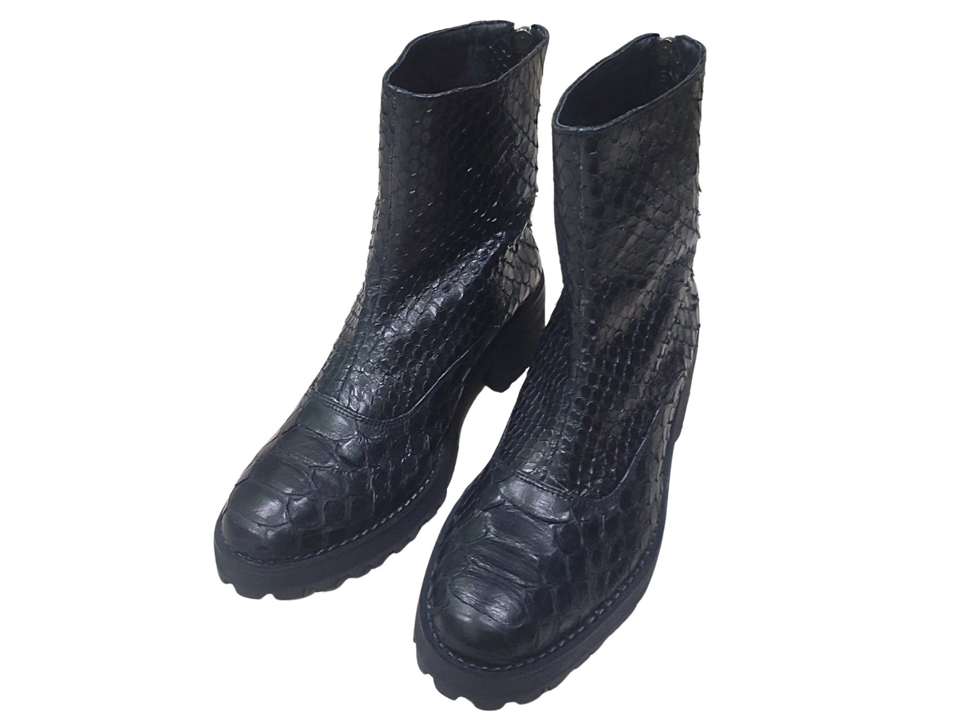 Fashion Snakeskin Leather Boots - 8