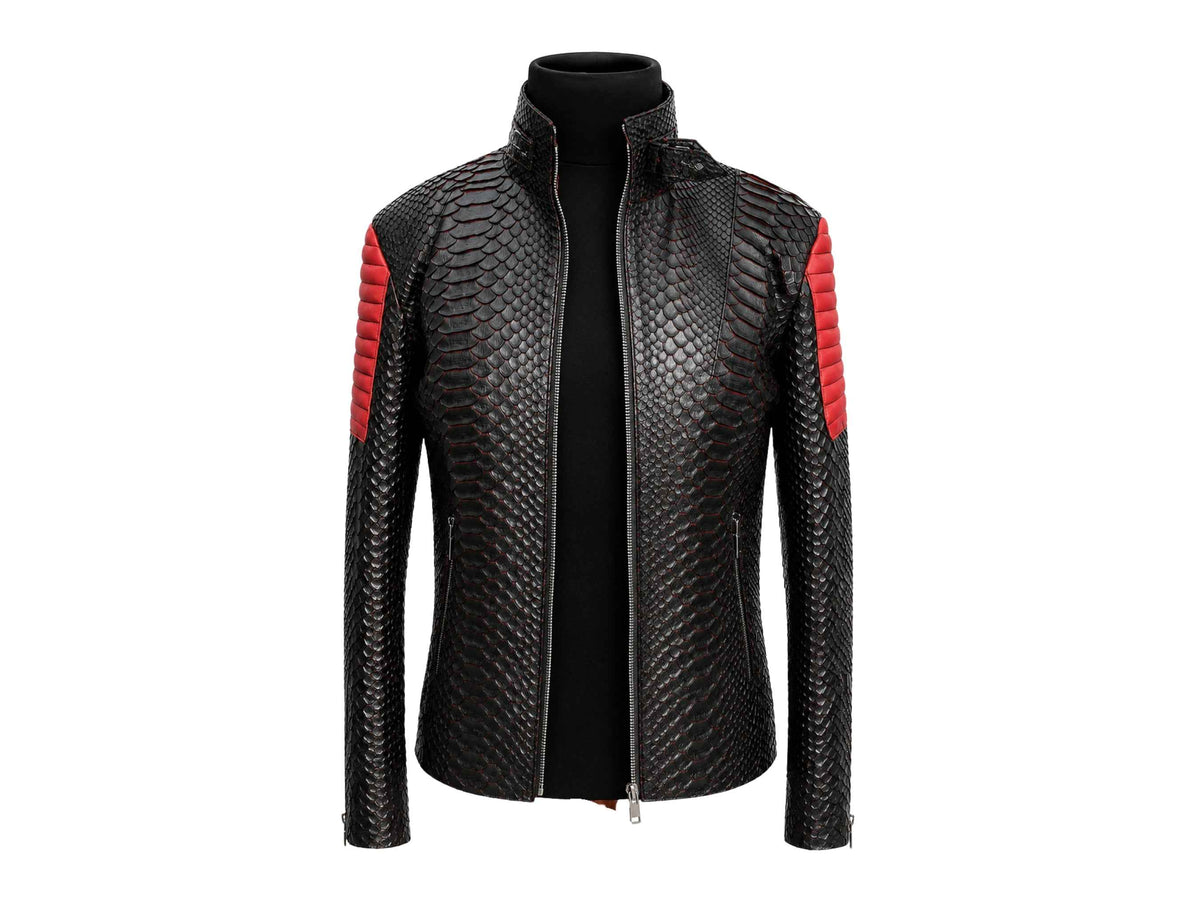 Python Snakeskin Leather Jacket: Quilted Sleeves