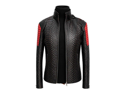 Python Snakeskin Leather Jacket: Quilted Sleeves