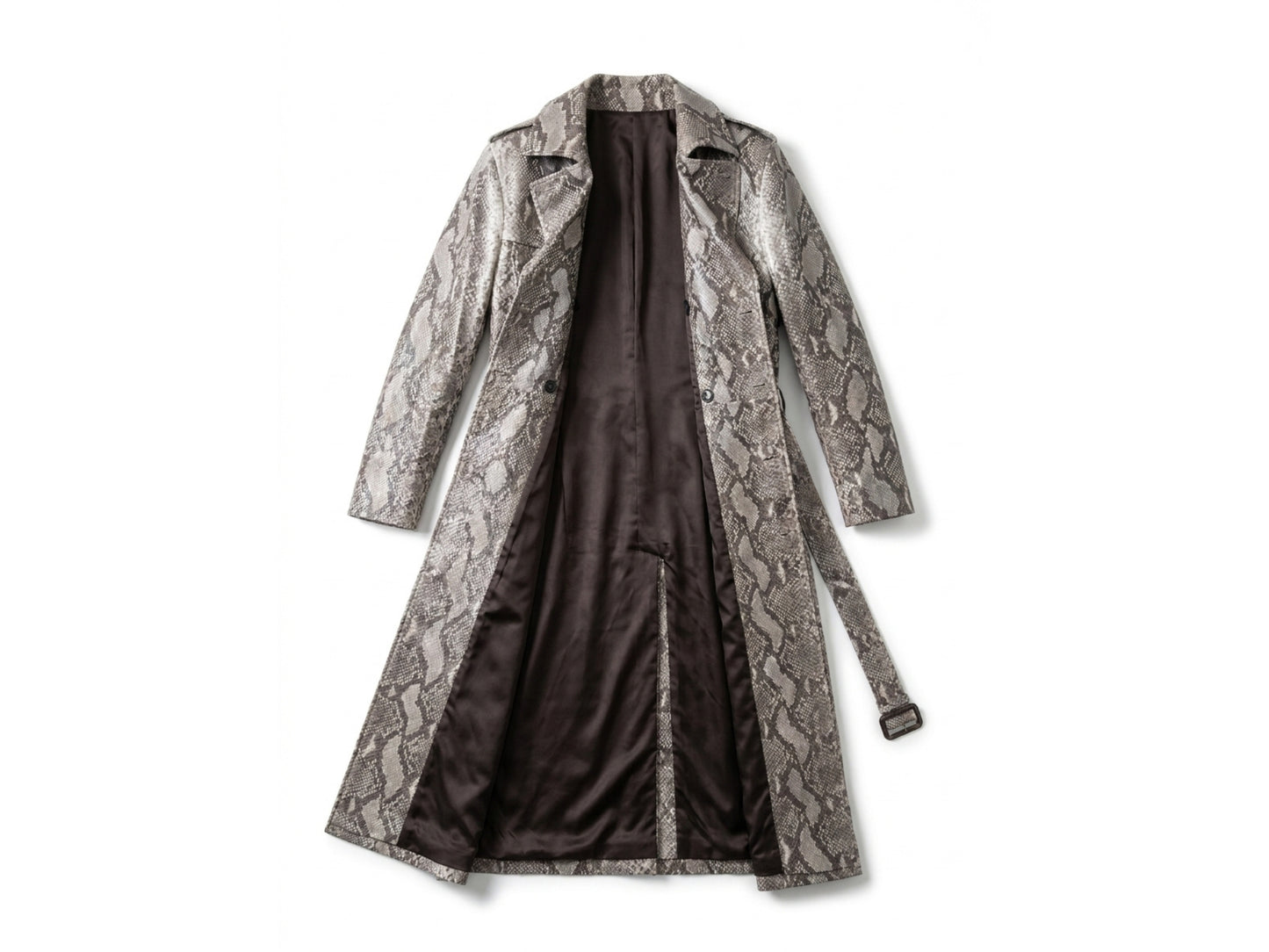 Natural Gray Python Snakeskin Long Trench Coat