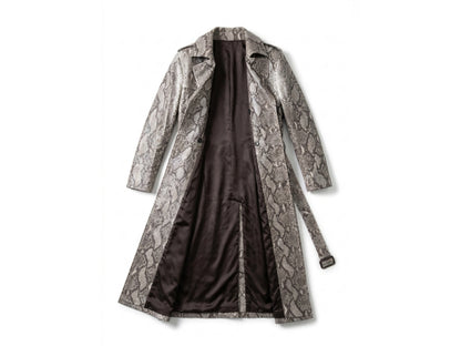 Natural Gray Python Snakeskin Long Trench Coat