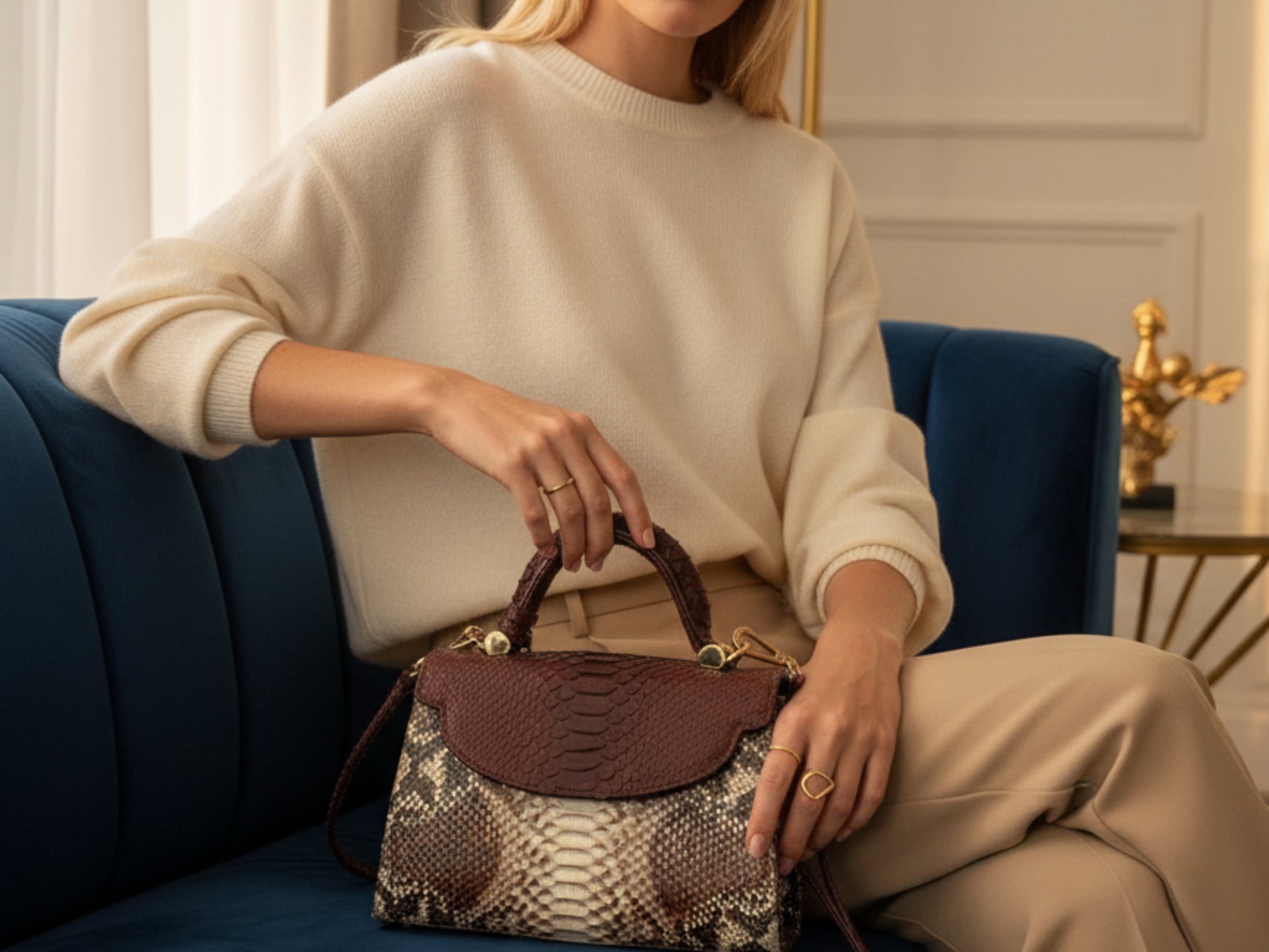 Brown Genuine Python Snakeskin Satchel Bag for Women: Exotic Leather Handbag