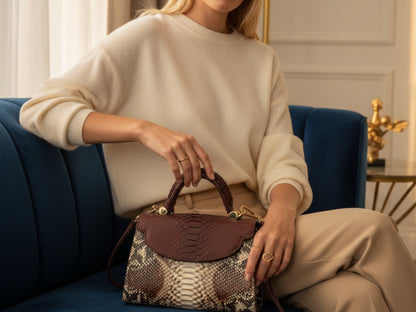 Brown Genuine Python Snakeskin Satchel Bag for Women: Exotic Leather Handbag