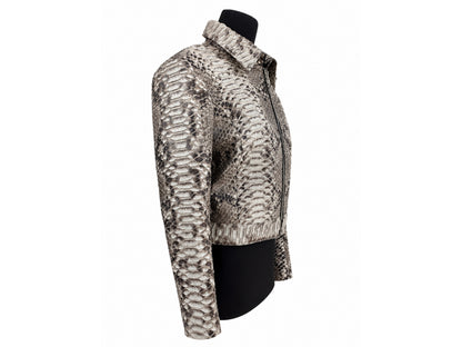 Python Snakeskin Leather Zip Jacket: Convertible Shirt Mandarin Collar