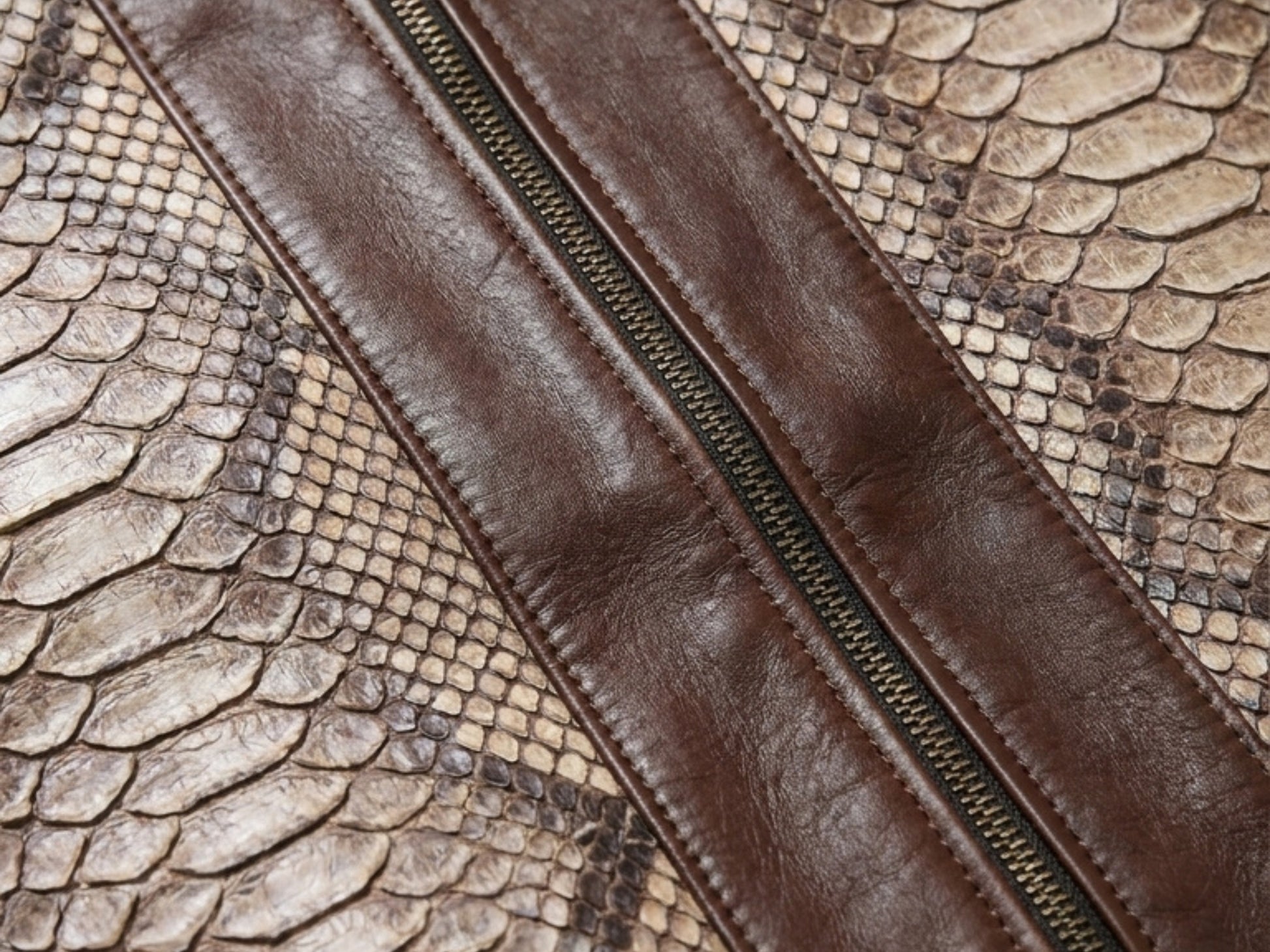 Dark Brown Python Snakeskin Bomber Jacket