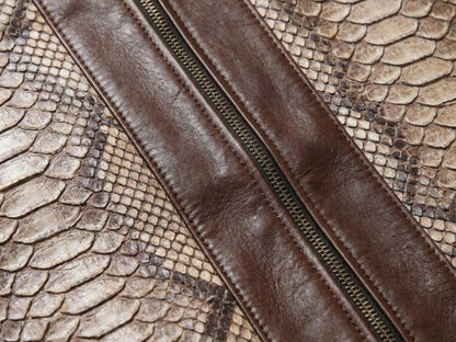 Dark Brown Python Snakeskin Bomber Jacket