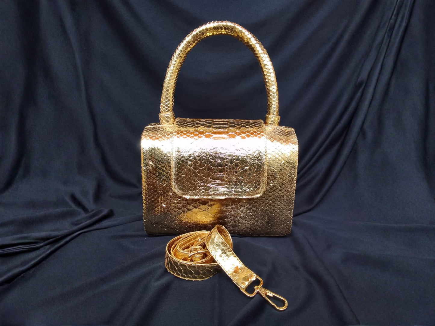 Genuine Python Snakeskin Leather Handbag in Gold