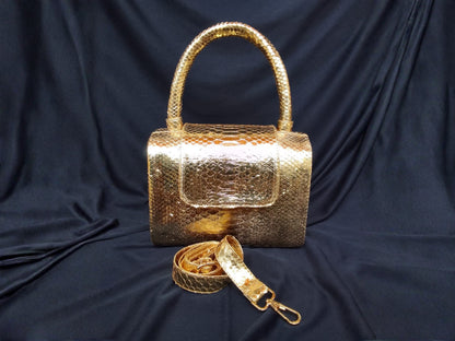 Genuine Python Snakeskin Leather Handbag in Gold
