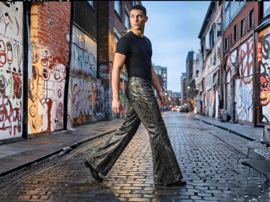 Men Snakeskin Flared Pants